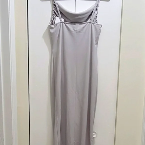 S O L D Gray Cowl Neck Ruched Spaghetti Strap Midi Dress size XL - Picture 9 of 12